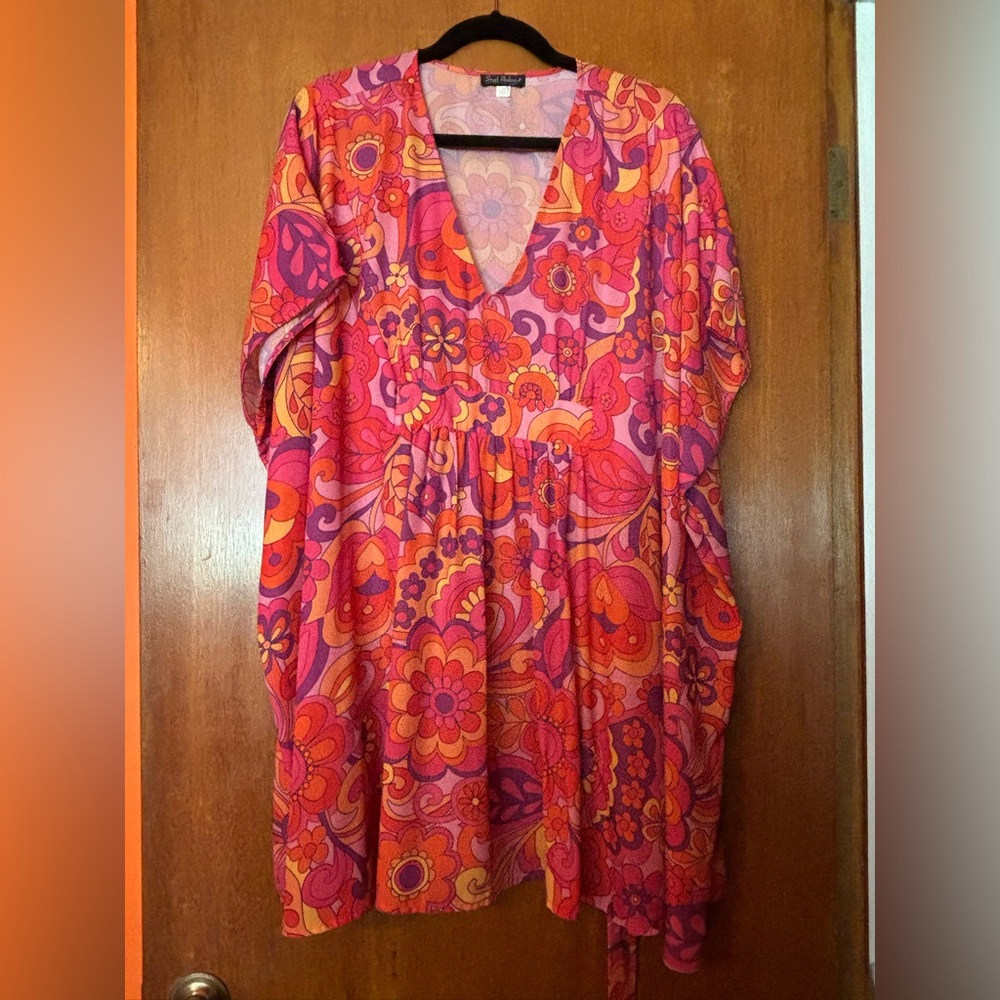 Orange floral psychedelic print kimono dress